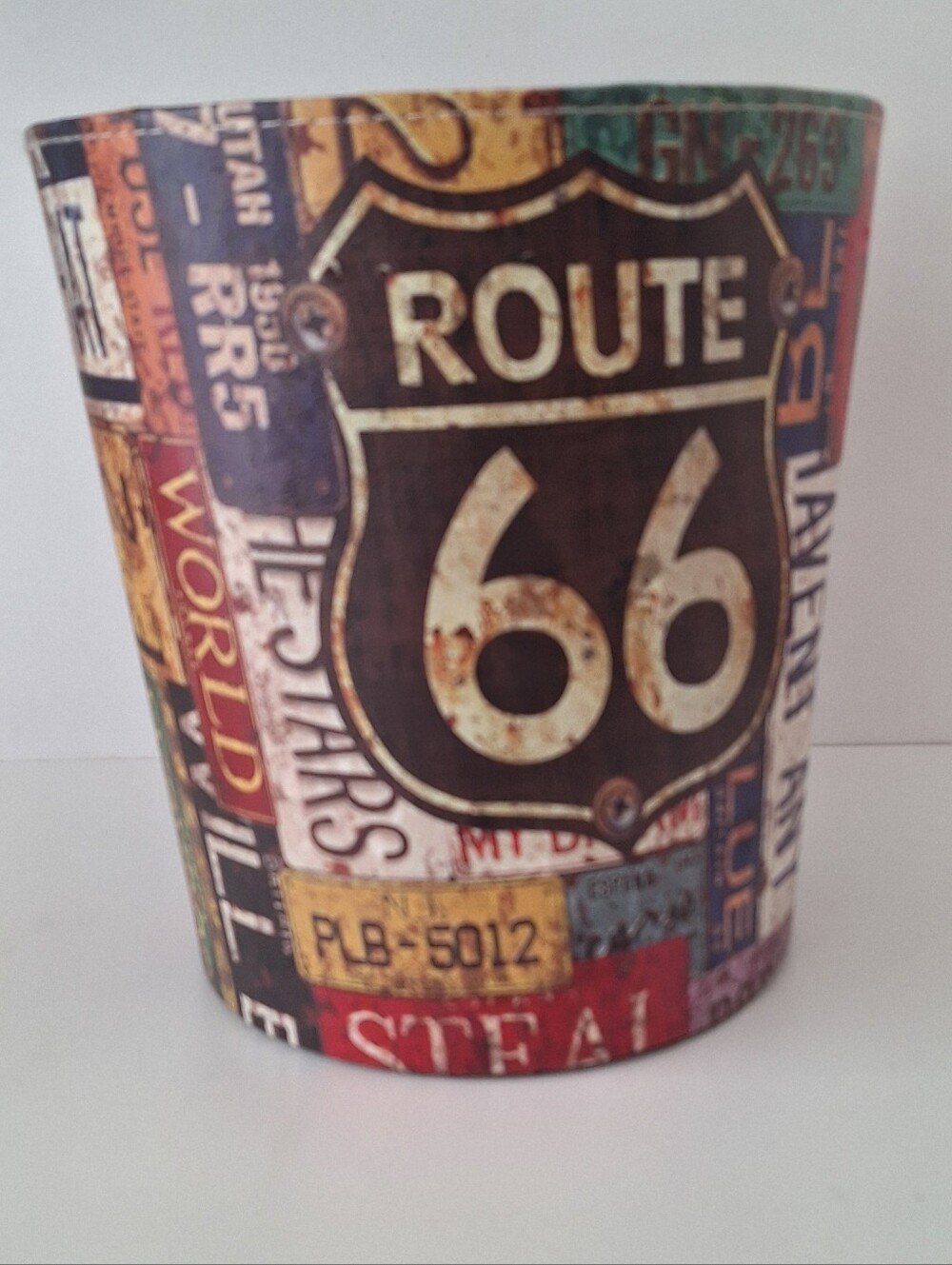 Route 66 faux leather decorative wastebasket